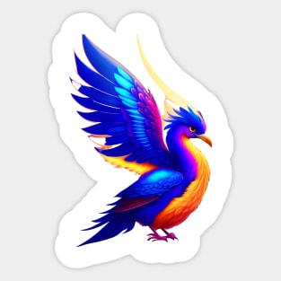 Vividly Colored Blue-Winged Phoenix Bird Sticker